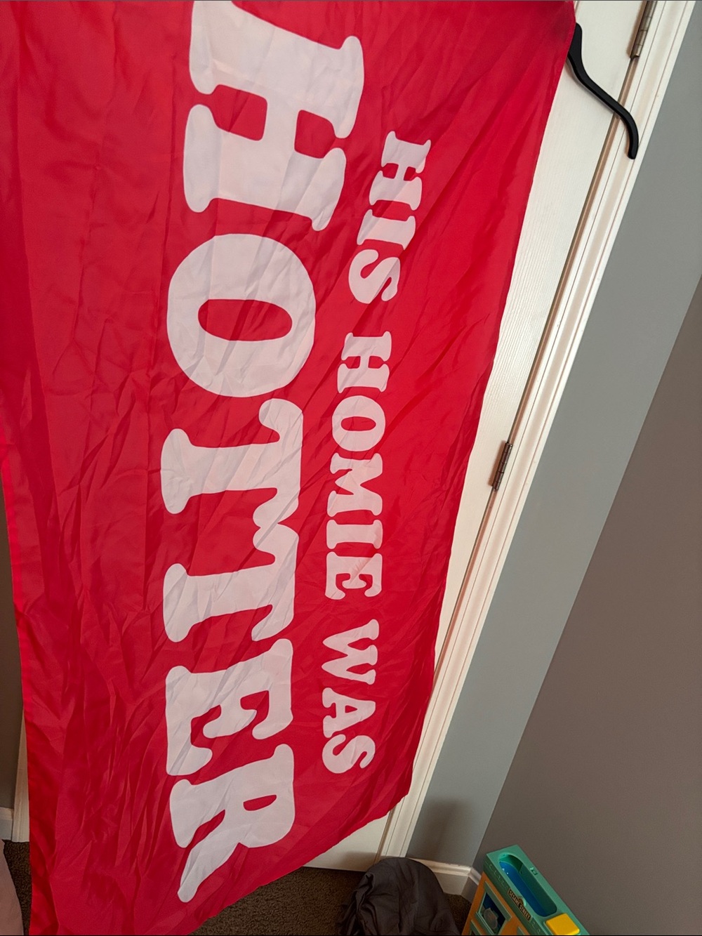 Red Tapestry with White Bold Text - His homie was hotter Wall Decor